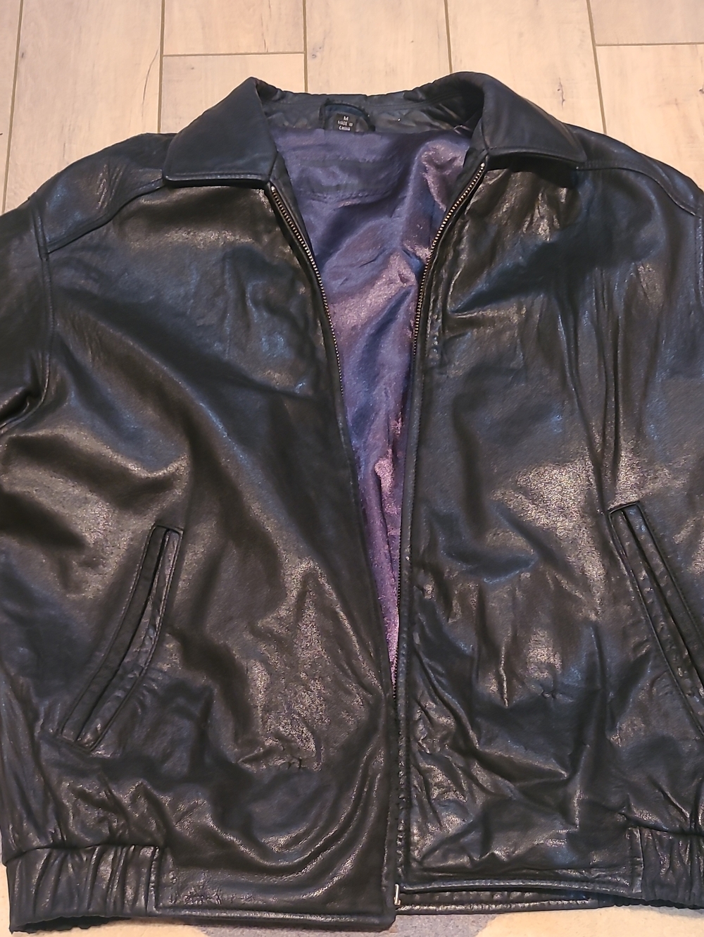 Men's Black Leather Jacket - Classic Zip Front